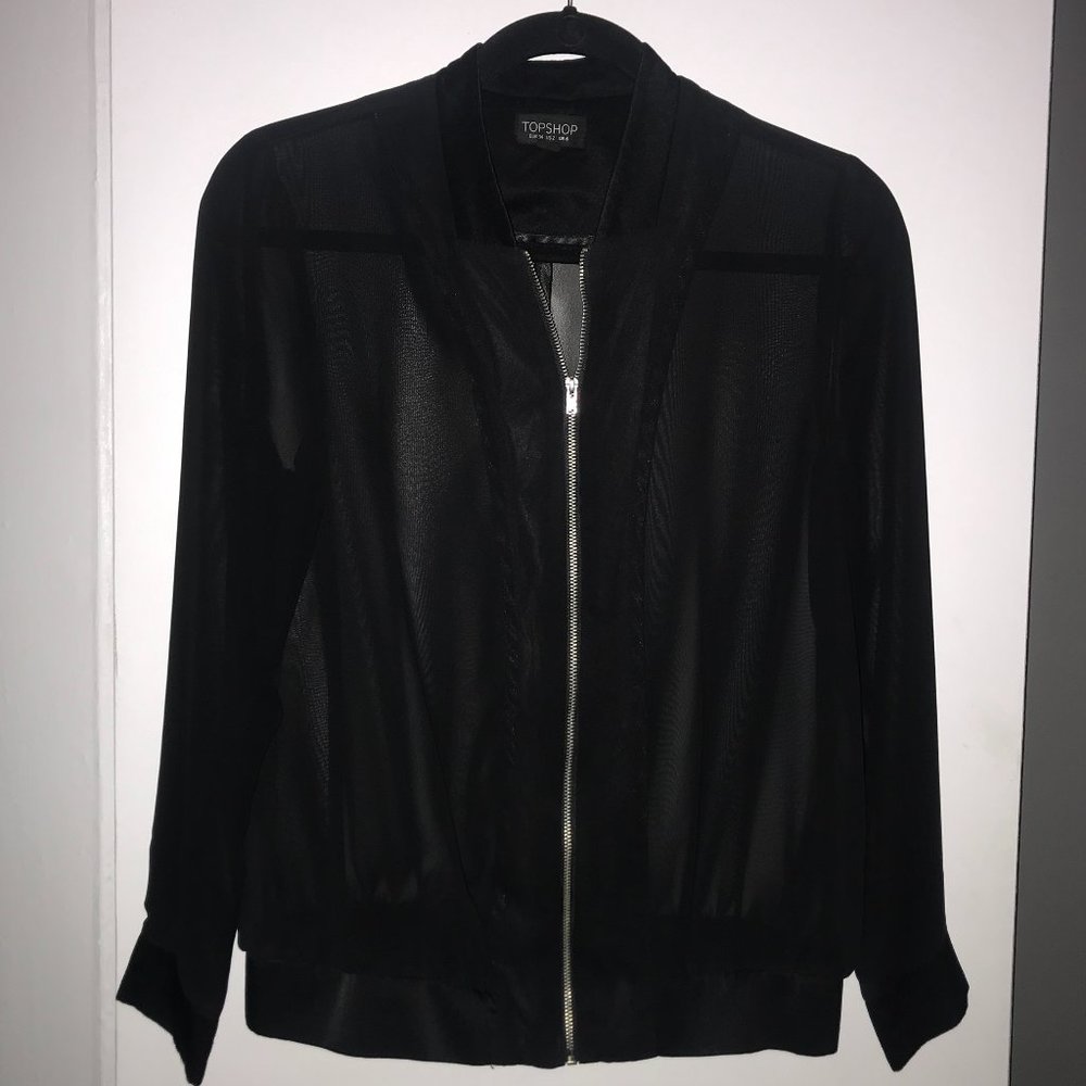 TOPSHOP black semi-sheer varsity full-zip jacket